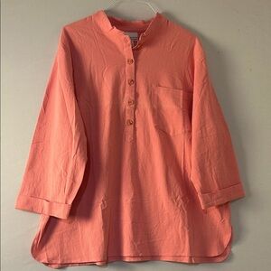 The Tog Shop Coral 100% Cotton Button Up 3/4 Sleeve Tunic Pullover Size 2X